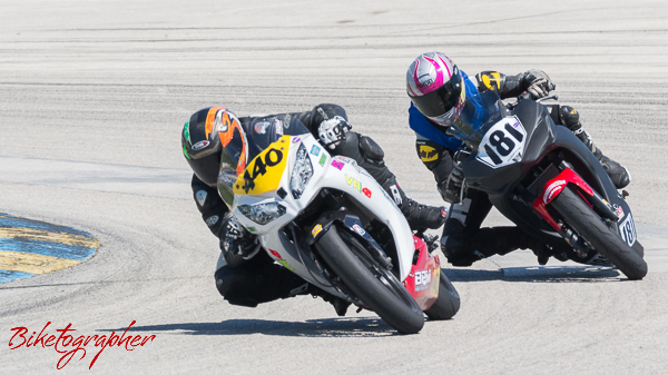 GT300 class; #181 Anne Roberts of Boca Raton closing in on #440 Andres Villalba of Miami.